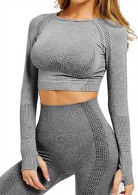 img 4 attached to SEASUM Women'S Seamless Long Sleeve Crop Top For Comfy And Stylish Workout Wear