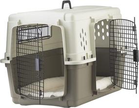 img 1 attached to 🐶 Portable Plastic Pet Travel Crate Carrier Kennel with Double Doors for Dogs, Rabbits, and Animals - Beige & Taupe by Miller Manufacturing Company