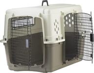 🐶 portable plastic pet travel crate carrier kennel with double doors for dogs, rabbits, and animals - beige & taupe by miller manufacturing company логотип