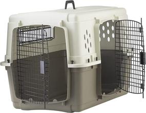 img 4 attached to 🐶 Portable Plastic Pet Travel Crate Carrier Kennel with Double Doors for Dogs, Rabbits, and Animals - Beige & Taupe by Miller Manufacturing Company