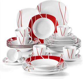 img 4 attached to MALACASA Набор фарфоровой посуды из 30 предметов - Серо-белые квадратные тарелки на 6 персон, серия Felisa