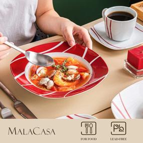 img 2 attached to MALACASA Набор фарфоровой посуды из 30 предметов - Серо-белые квадратные тарелки на 6 персон, серия Felisa