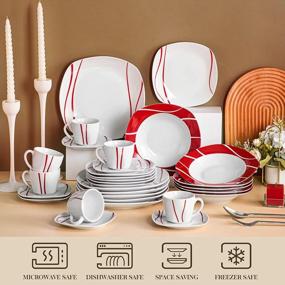 img 1 attached to MALACASA Набор фарфоровой посуды из 30 предметов - Серо-белые квадратные тарелки на 6 персон, серия Felisa