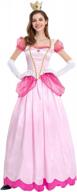 girls princess peach costume puff sleeve dress+crown fairy outfit halloween christmas carnival cosplay logo