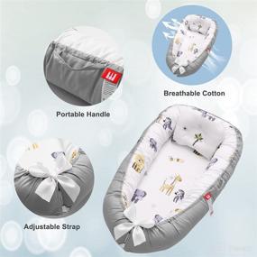 img 3 attached to 🦒 Jowenia Ultra Soft Baby Lounger: Skin-Friendly Support for Cosleeping, with Pillow for Crib Bassinet - Portable Infant Lounger for 0-6M Baby (Grey Giraffe)