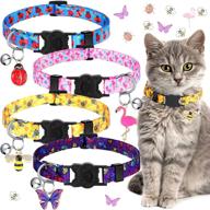 🐾 weewooday 4-piece colorful summer cat collar set with breakaway feature, bell, and pendants - adjustable, cute kitten collar for cat safety and style логотип