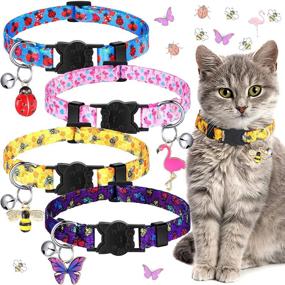 img 4 attached to 🐾 Weewooday 4-Piece Colorful Summer Cat Collar Set with Breakaway Feature, Bell, and Pendants - Adjustable, Cute Kitten Collar for Cat Safety and Style