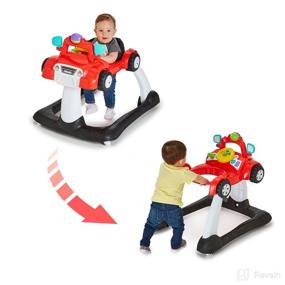 img 4 attached to Kolcraft 4x4-2-in-1 Activity Walker: Seated or Walk-Behind Position with Steering Wheel Lights, Car Sounds, and Music - Racer Red