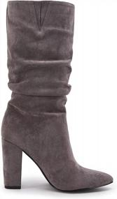 img 1 attached to Women'S Winter Slouchy High Heel Boots With Chunky Block Heel, Pointed Toe And Easy Slip-On Design In Suede Material - Perfect For Mid-Calf Styling By Syktkmx