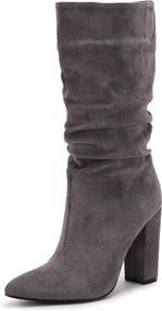 img 3 attached to Women'S Winter Slouchy High Heel Boots With Chunky Block Heel, Pointed Toe And Easy Slip-On Design In Suede Material - Perfect For Mid-Calf Styling By Syktkmx