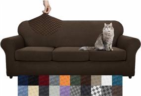 img 4 attached to Protect Your Sofa With YEMYHOM'S High Stretch Checkered Couch Cover - Anti-Slip, Durable & Perfect For Pets! (Sofa, Dark Coffee)