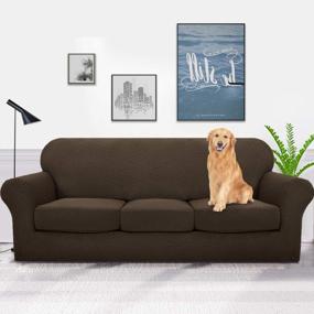 img 3 attached to Protect Your Sofa With YEMYHOM'S High Stretch Checkered Couch Cover - Anti-Slip, Durable & Perfect For Pets! (Sofa, Dark Coffee)