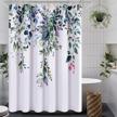 green shower curtain for bathroom, beautiful modern leaf and floral spring botanical shower curtain, garden plants classic design, water repellent fabric shower curtain set with 12 hooks 72x72 white logo