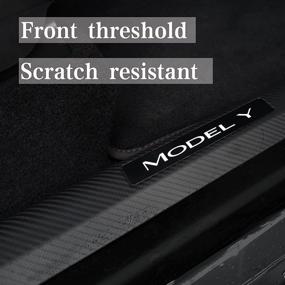 img 2 attached to 🚘 KIKIMO Matte Carbon Fiber ABS Door Sill Protector for Tesla Model Y - Car Pedal Kick Protection with Sill Scuff Plate Guard Set - Front and Rear Door Sill Covers for 5 Seater Tesla Model Y Accessories