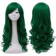 long curly green wig with bangs for women - heat resistant synthetic hairpiece ideal for st patrick's day party and halloween - bopocoko bu156gr logo