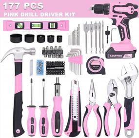 img 3 attached to Pink Cordless Drill Driver Set With 177 Pieces Of Home Repair Tools, 20V Lithium-Ion Battery, And Storage Case For Women