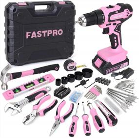 img 4 attached to Pink Cordless Drill Driver Set With 177 Pieces Of Home Repair Tools, 20V Lithium-Ion Battery, And Storage Case For Women