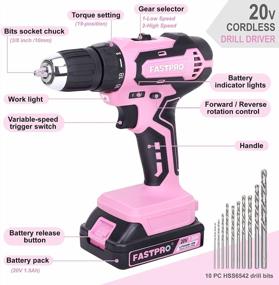 img 1 attached to Pink Cordless Drill Driver Set With 177 Pieces Of Home Repair Tools, 20V Lithium-Ion Battery, And Storage Case For Women