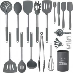 img 4 attached to 31Pcs Heat Resistant Non-Stick Silicone Kitchen Utensil Set With Stainless Steel Handle - Gray (BPA Free, Non Toxic)