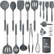 31pcs heat resistant non-stick silicone kitchen utensil set with stainless steel handle - gray (bpa free, non toxic) logo