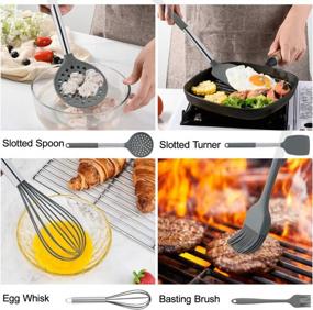 img 2 attached to 31Pcs Heat Resistant Non-Stick Silicone Kitchen Utensil Set With Stainless Steel Handle - Gray (BPA Free, Non Toxic)