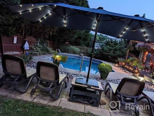 img 1 attached to PHI VILLA 15Ft Outdoor Market Rectangle Umbrella With 36 LED Solar Lights And Stand, Navy Blue review by Jessica Young