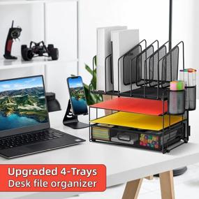 img 2 attached to Marbrasse Desk Organizer With Drawer, 4-Tier Mesh Desk File Organizer With 5 Vertical File Holders And 2 Pen Holders, Multifunction Desktop Organizer,Desk Organizers And Accessories For Home Office