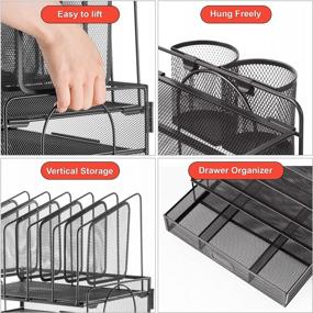 img 3 attached to Marbrasse Desk Organizer With Drawer, 4-Tier Mesh Desk File Organizer With 5 Vertical File Holders And 2 Pen Holders, Multifunction Desktop Organizer,Desk Organizers And Accessories For Home Office
