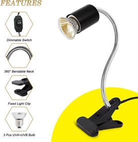 img 3 attached to 🦎 OMAYKEY Adjustable Reptile Lamp Fixture Holder Clamp with 3-pcs 50W UVA + UVB Full Spectrum Sun Lamp Sunbathe Heat Bulb, Extended Stand & Socket, for Pet Habitat Heat Light Bulbs, Black