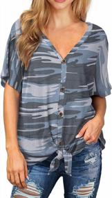 img 2 attached to Women'S Loose Henley Blouse Short Sleeve Button-Down T-Shirt Tie Front Knot Top