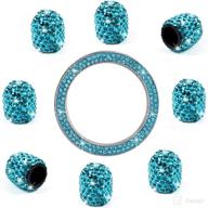 🔹 enhance your style on the road: dsycar 8 pack handmade crystal rhinestone valve stem caps with ring emblem engine start sticker - universal fit & corrosion resistant (oval sky blue) логотип