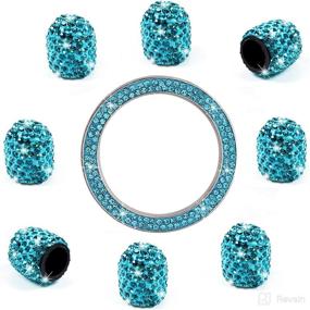 img 4 attached to 🔹 Enhance Your Style On The Road: Dsycar 8 Pack Handmade Crystal Rhinestone Valve Stem Caps with Ring Emblem Engine Start Sticker - Universal Fit & Corrosion Resistant (Oval Sky Blue)