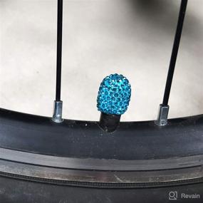 img 3 attached to 🔹 Enhance Your Style On The Road: Dsycar 8 Pack Handmade Crystal Rhinestone Valve Stem Caps with Ring Emblem Engine Start Sticker - Universal Fit & Corrosion Resistant (Oval Sky Blue)