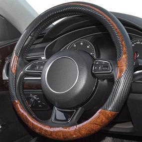 img 3 attached to 🚗 Xizopucy Wood Grain Steering Wheel Cover Black: Universal Microfiber Leather - 14 1/2-15 inch, Comfortable Anti-Slip, Breathable & Odorless