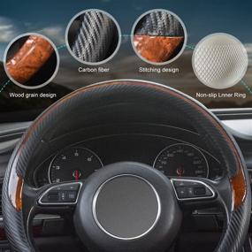 img 1 attached to 🚗 Xizopucy Wood Grain Steering Wheel Cover Black: Universal Microfiber Leather - 14 1/2-15 inch, Comfortable Anti-Slip, Breathable & Odorless