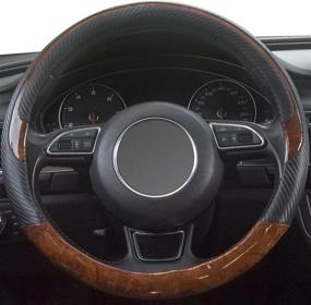 img 2 attached to 🚗 Xizopucy Wood Grain Steering Wheel Cover Black: Universal Microfiber Leather - 14 1/2-15 inch, Comfortable Anti-Slip, Breathable & Odorless