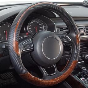 img 4 attached to 🚗 Xizopucy Wood Grain Steering Wheel Cover Black: Universal Microfiber Leather - 14 1/2-15 inch, Comfortable Anti-Slip, Breathable & Odorless