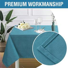 img 1 attached to Premium Teal Linen Tablecloth - H.VERSAILTEX 60X120 Inch Rectangle, Spill-Proof & Waterproof Cover For Dining Buffet Feature Extra Soft And Thick Fabric Wrinkle Free