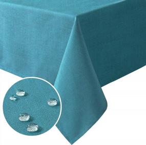 img 4 attached to Premium Teal Linen Tablecloth - H.VERSAILTEX 60X120 Inch Rectangle, Spill-Proof & Waterproof Cover For Dining Buffet Feature Extra Soft And Thick Fabric Wrinkle Free