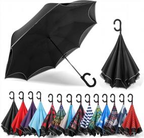 img 4 attached to Обратный зонт SIEPASA, ветрозащитный зонт, перевернутый зонт, зонты для женщин с защитой от ультрафиолета, перевернутый зонт с безопасной светоотражающей полосой (черный)
