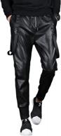idopy men`s faux leather joggers pu motorcycle harem sweat pants logo