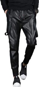 img 4 attached to Idopy Men`S Faux Leather Joggers PU Motorcycle Harem Sweat Pants