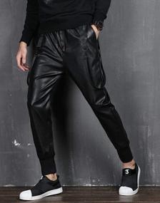 img 2 attached to Idopy Men`S Faux Leather Joggers PU Motorcycle Harem Sweat Pants