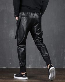img 1 attached to Idopy Men`S Faux Leather Joggers PU Motorcycle Harem Sweat Pants