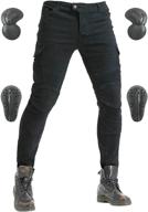 👖 black denim jeans motorcycle riding pants with knee and hip armor pads, xl=34 - ves6 logo