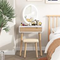adjustable lighted mirror makeup vanity table set with cushioned stool - perfect for small spaces logo