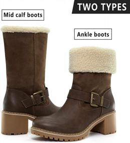 img 3 attached to Women'S Cute Warm Winter Snow Ankle Booties Chunky Mid Heel Round Toe Boots