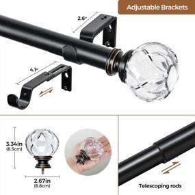 img 1 attached to KAMANINA 1 Inch Curtain Rod Telescoping Single Drapery Rod 72 To 144 Inches (6-12 Feet), Crystal Netted Texture Finials, Black