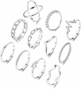 img 4 attached to 14K Gold Plated Women'S Stackable Knuckle Rings Set - 11PCS Simple Thin Cross Wave Midi Band Rings