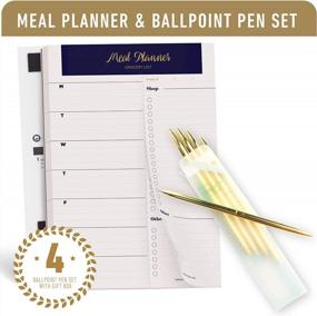 img 4 attached to Navy Blue Magnetic Meal Planner Bundle - 6"X9" Weekly Notepad With Perforated Grocery Shopping List, 4 Slim Ballpoint Pens In Gift Box (Metallic Gold Finish, Black Ink)